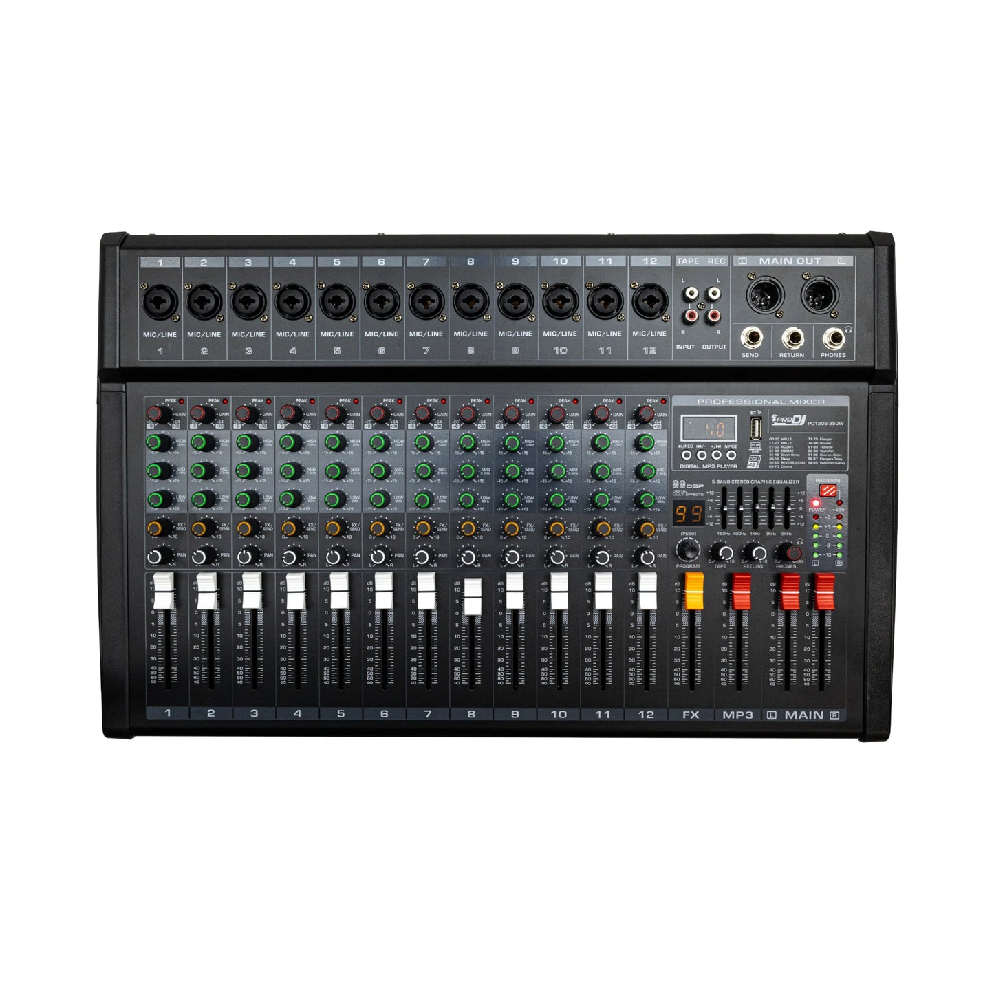 Consola Mezcladora Mixer Pc120s-350w Pro Dj Activa
