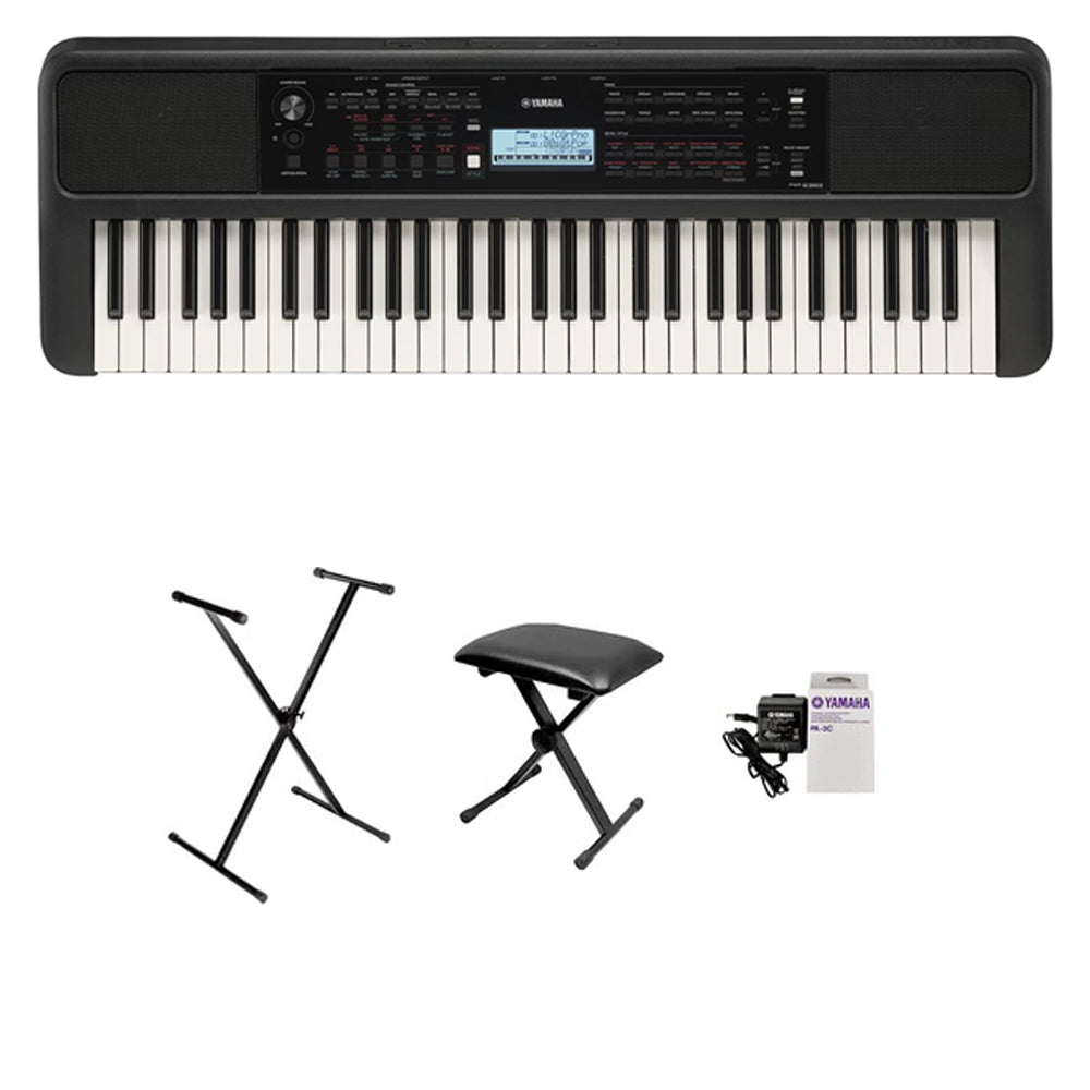 Teclado Organeta Yamaha Psr-e383 Adaptador + Base + Silla