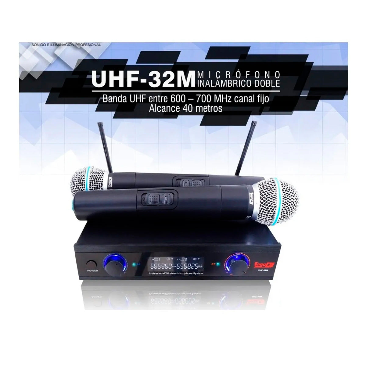 Micrófono Inalámbrico Pro Dj Uhf-32m Doble De Mano