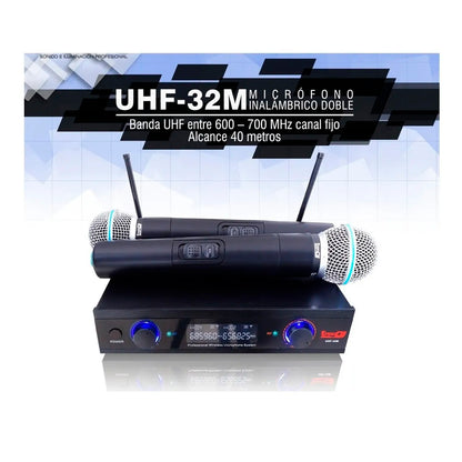 Micrófono Inalámbrico Pro Dj Uhf-32m Doble De Mano