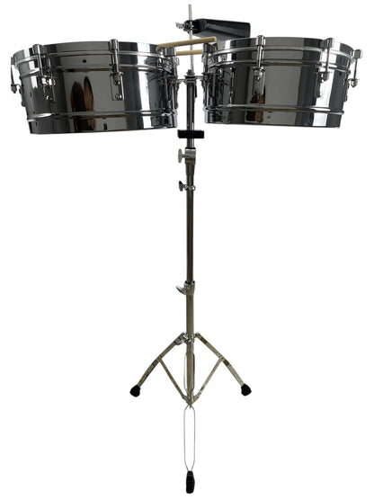 Timbal Latino Boss Cromado 14-15 + Base + Campana + Baquetas