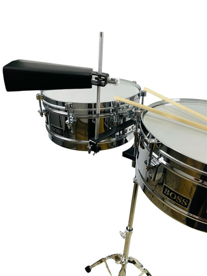 Timbal Latino Boss Cromado 14-15 + Base + Campana + Baquetas
