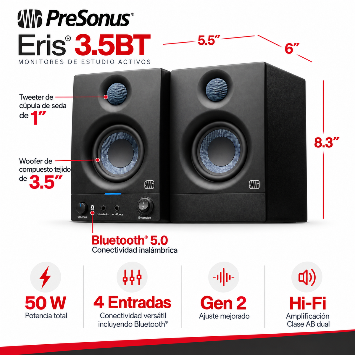 Monitores De Estudio Presonus Eris 3.5BT (par)