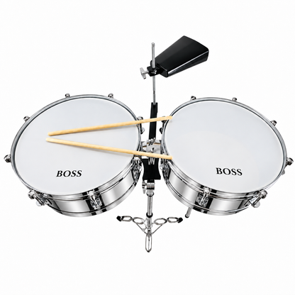 Timbal Latino Boss Cromado 14-15 + Base + Campana + Baquetas
