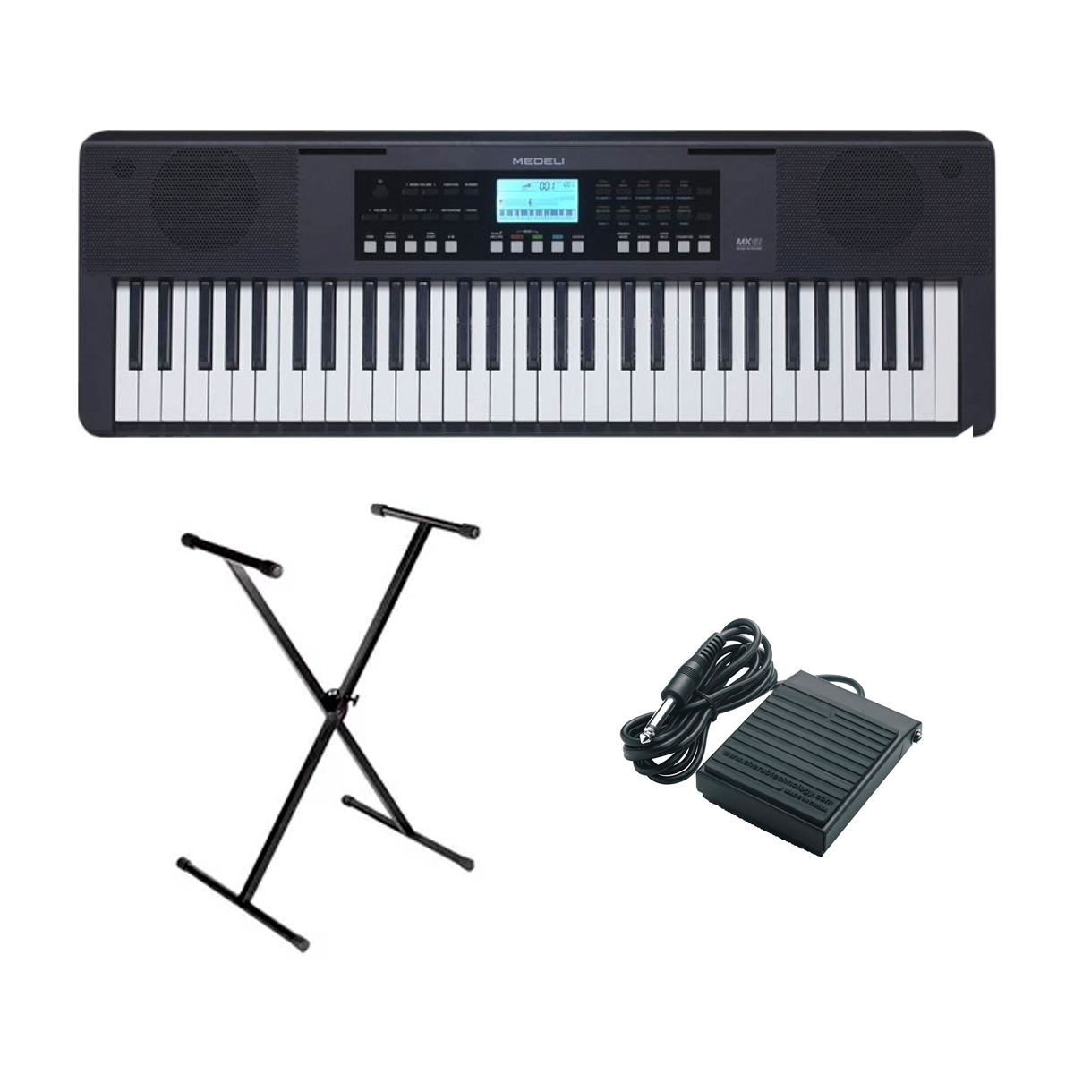 Teclado Electrónico Mk61 Medeli De 61 Teclas + Base + Pedal