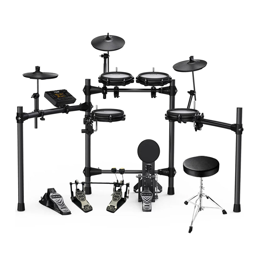 Batería Eléctrica Nux Dm210 Pads Malla + Pedal Doble + Silla